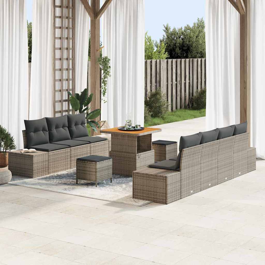 Tuinbankenset met kussen met opslag 10 pcs Grijs Poly riet – afbeelding 1