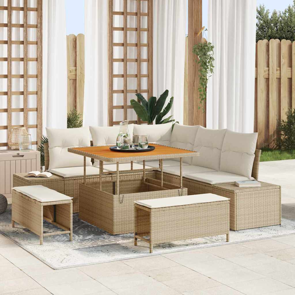 Tuinbankenset 8 st Beige Poly riet – afbeelding 1