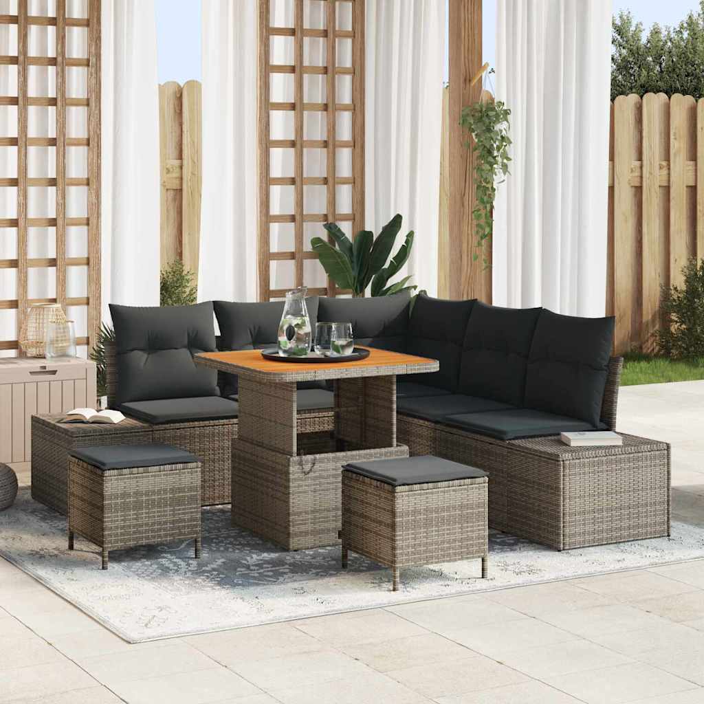 Tuinbankenset met kussen met opslag 8 pcs Grijs Poly riet – afbeelding 1