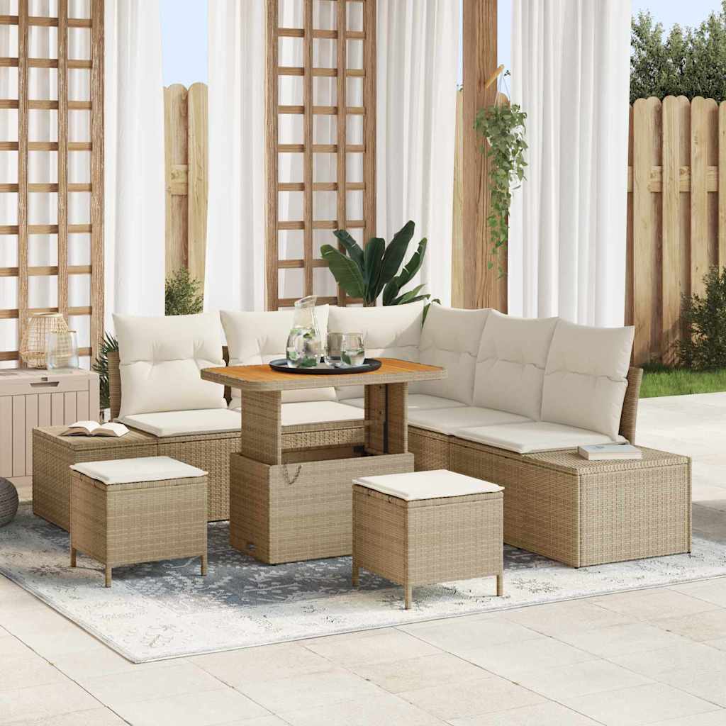 Tuinbankenset 8 st Beige Poly riet – afbeelding 1