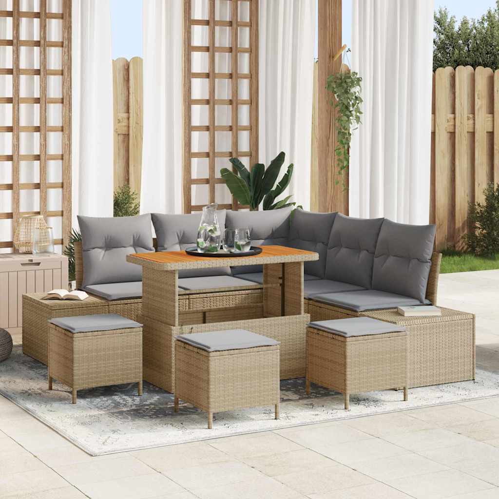 Tuinbankenset met kussen met opslag 9 pcs Beige Poly riet – afbeelding 1