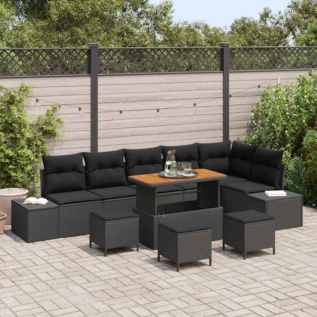 Tuinbankenset met kussen met opslag 10 pcs Zwart Poly riet – afbeelding 1