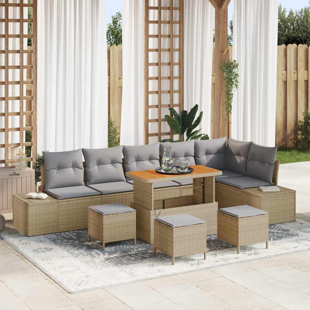 Tuinbankenset met kussen met opslag 10 pcs Beige Poly riet