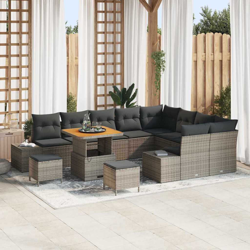 Tuinbankenset met kussen met opslag 12 pcs Grijs Poly riet