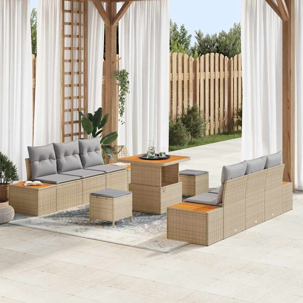 Tuinbankenset met kussen met opslag 9 pcs Beige Poly riet – afbeelding 1