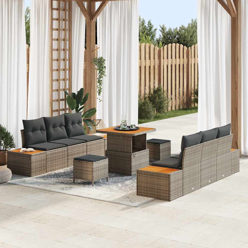 Tuinbankenset met kussen met opslag 9 pcs Grijs Poly riet – afbeelding 1