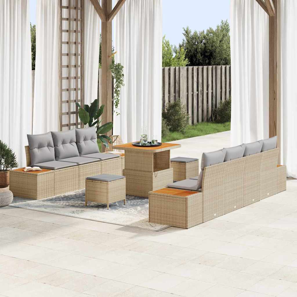 Tuinbankenset met kussen met opslag 10 pcs Beige Poly riet – afbeelding 1
