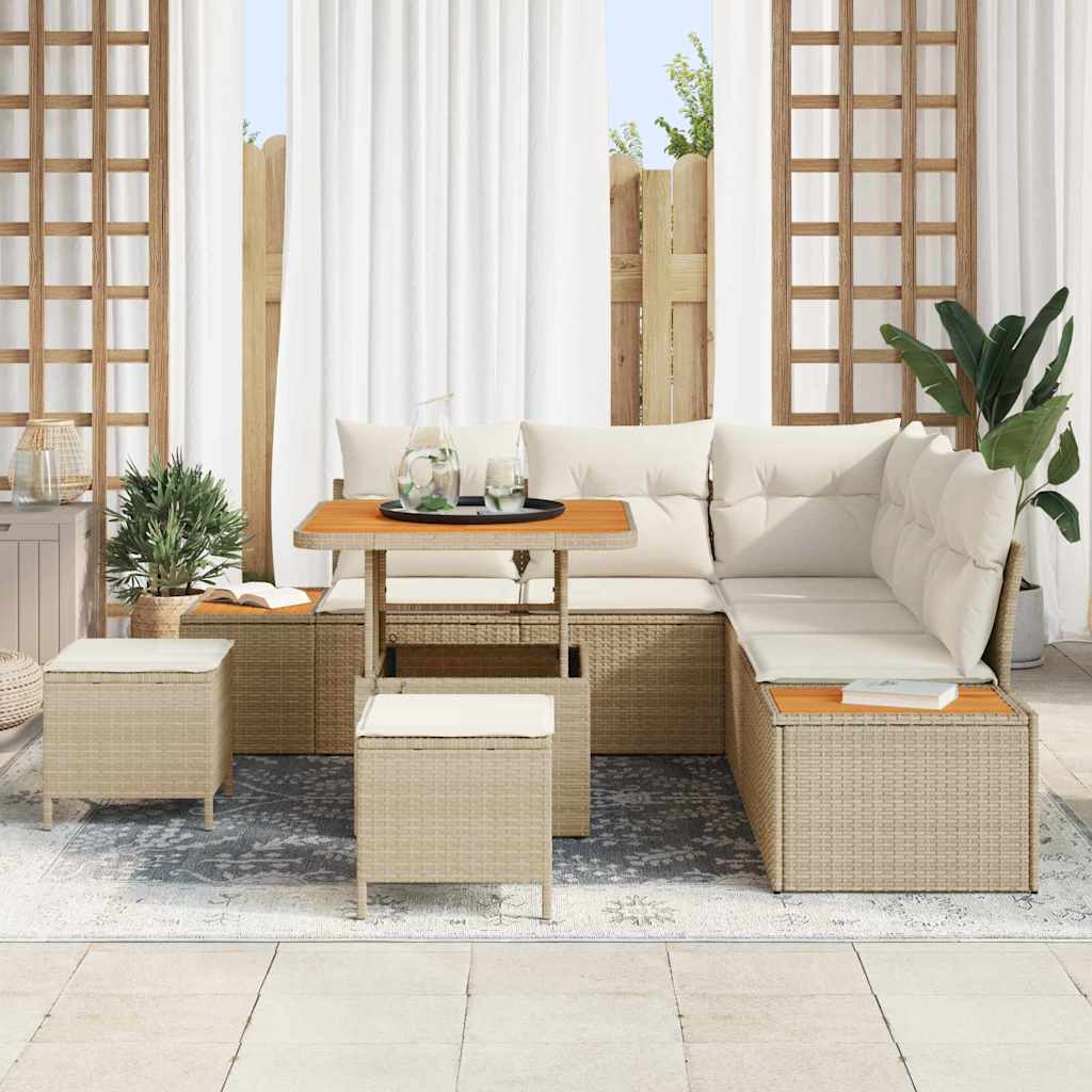 Tuinbankenset 8 st 7-Aantal zitplaatsen Beige Poly riet – afbeelding 3