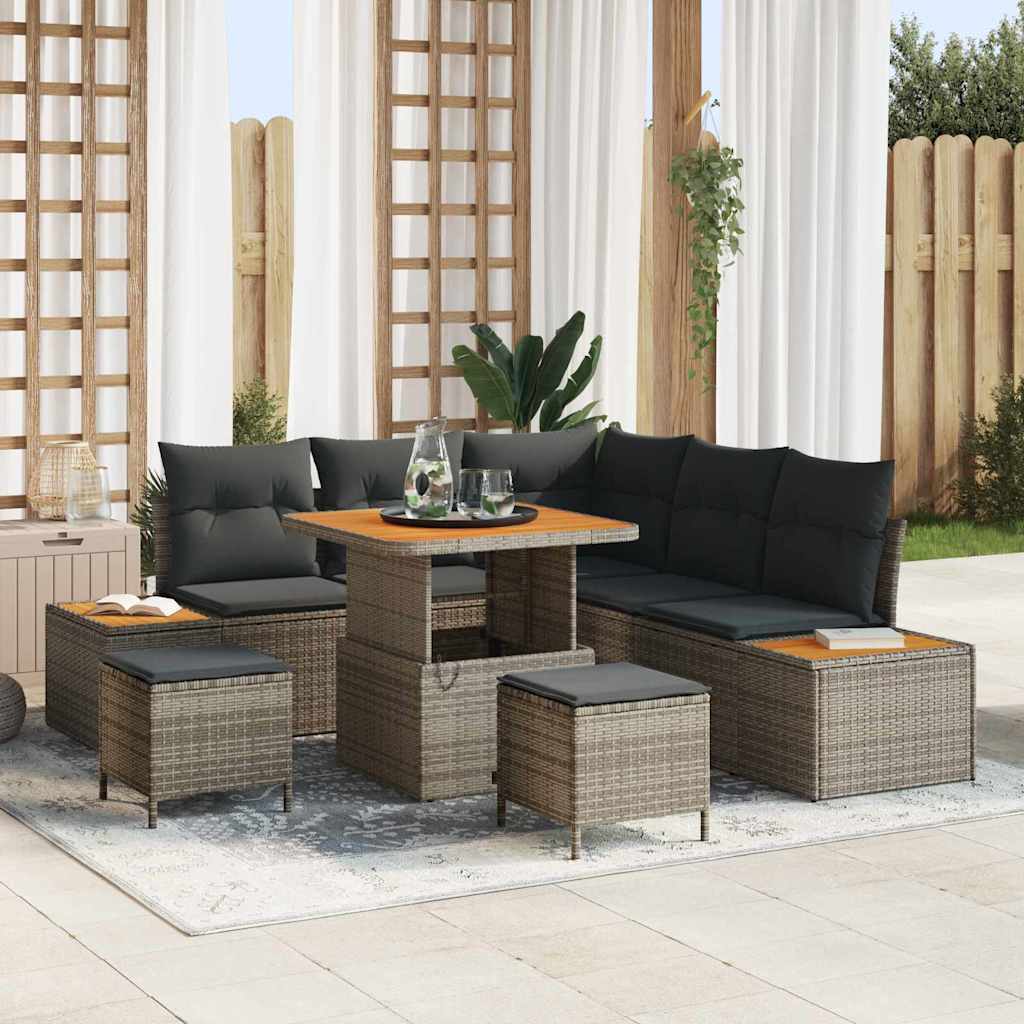 Tuinbankenset met kussen met opslag 8 pcs Grijs Poly riet – afbeelding 1