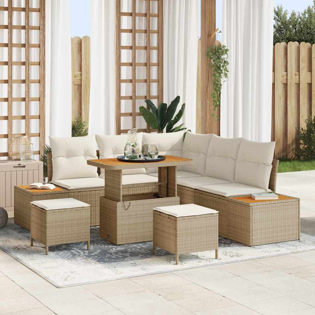 Tuinbankenset 8 st 7-Aantal zitplaatsen Beige Poly riet