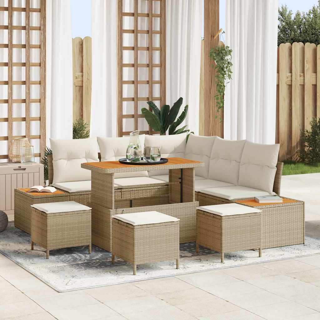 Tuinbankenset 9 st 8-Aantal zitplaatsen Beige Poly riet