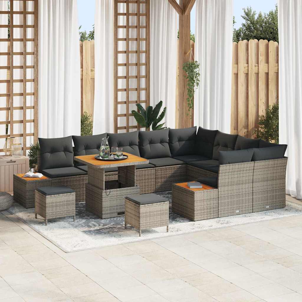 Tuinbankenset met kussen met opslag 12 pcs Grijs Poly riet
