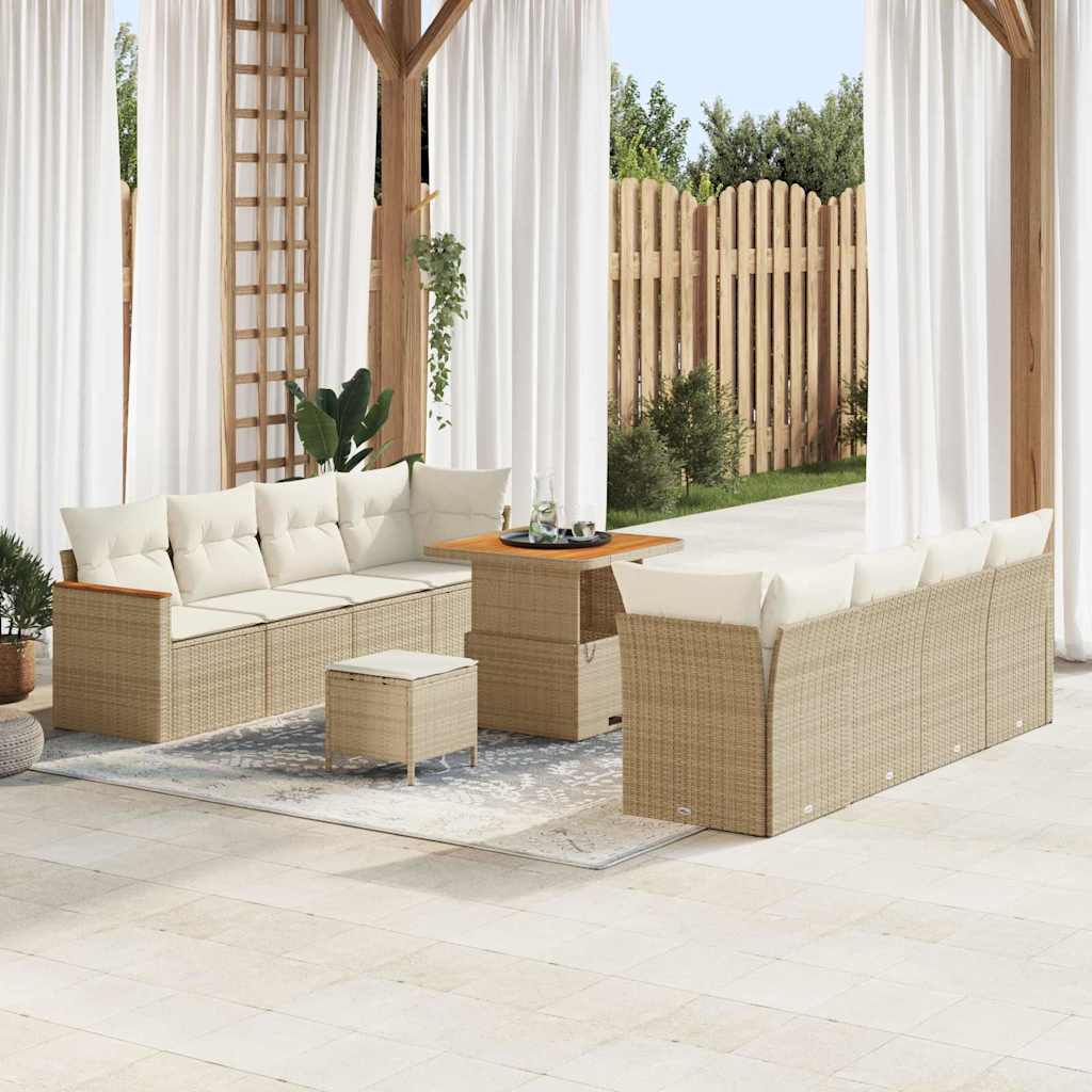 Tuinbankenset met kussen 12 pcs Beige poly rattan – afbeelding 1