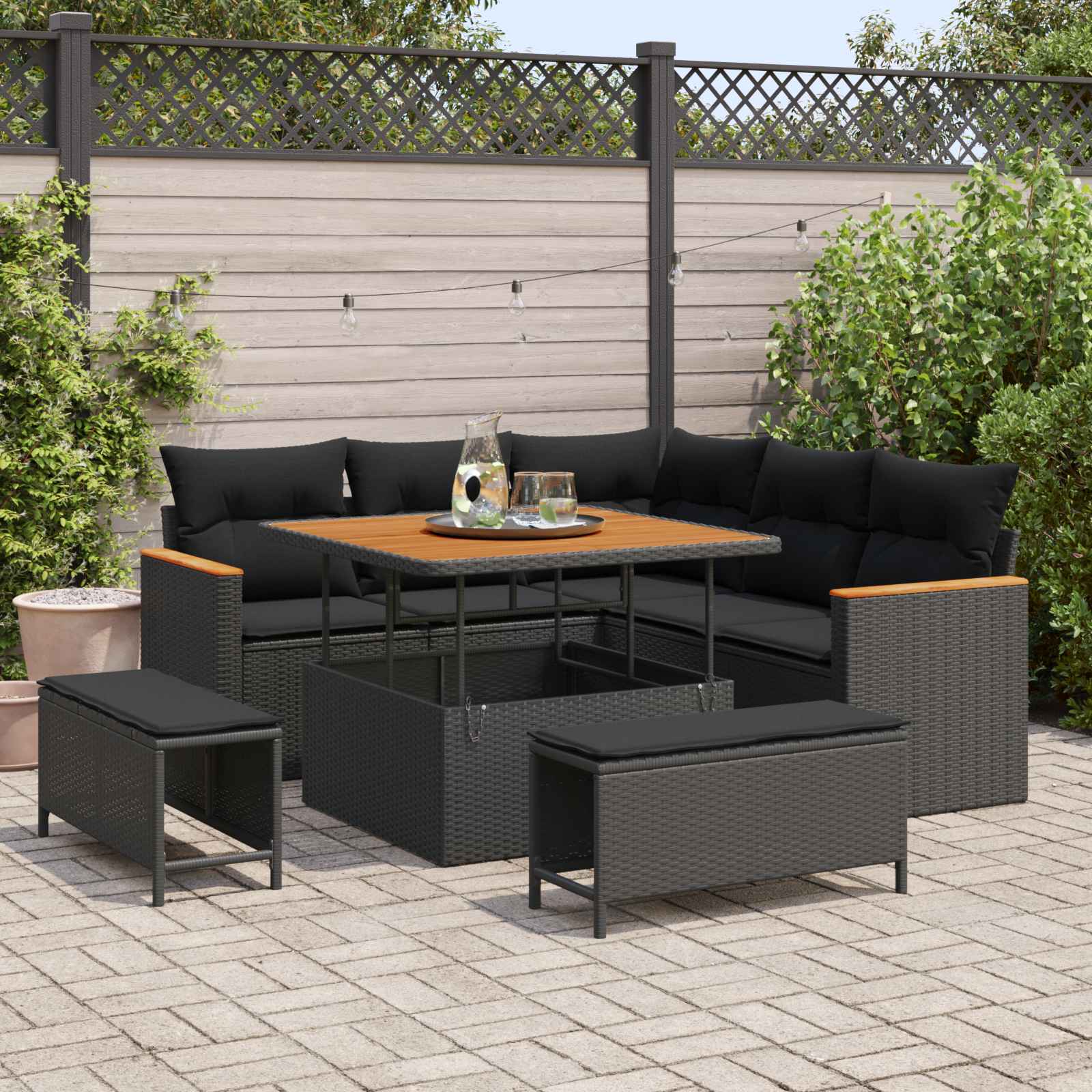 Tuin Sofa Set met kussen 8 pcs Zwart Poly riet