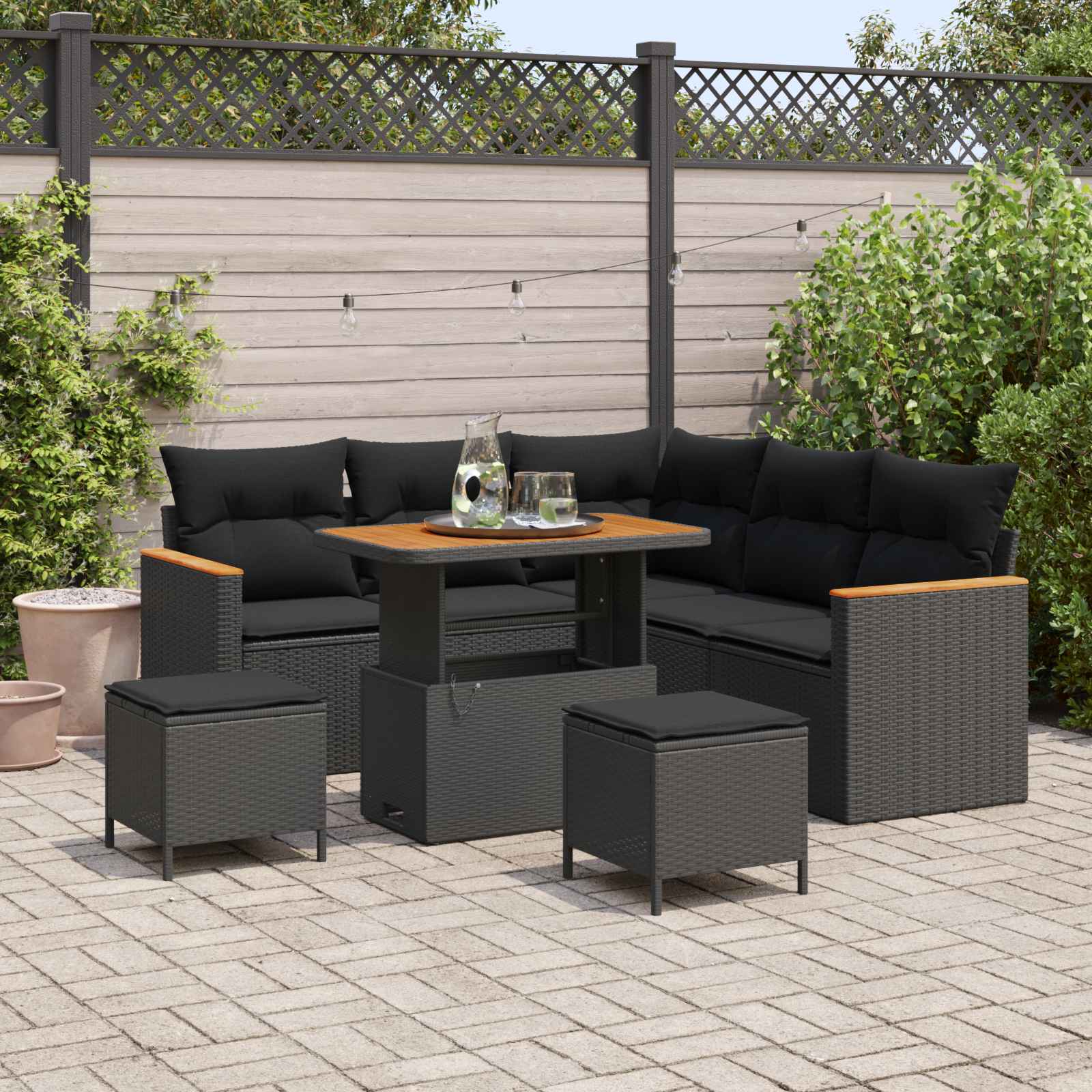 Tuin Sofa Set met kussen 8 pcs Zwart Poly riet