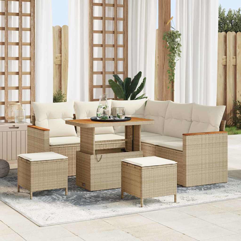 Tuin Sofa Set 8 st 5-Aantal zitplaatsen Beige Poly riet