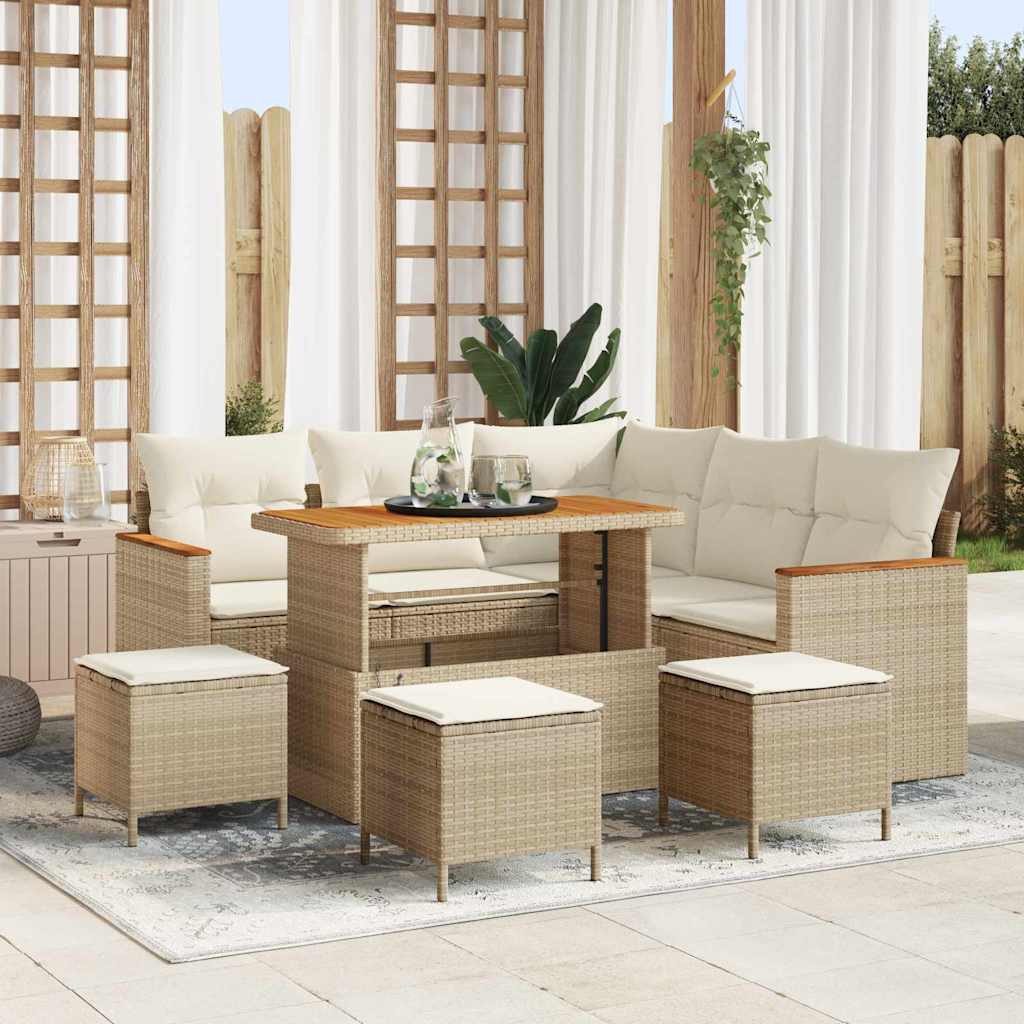 Tuin Sofa Set met kussen met opslag Beige Poly riet – afbeelding 1