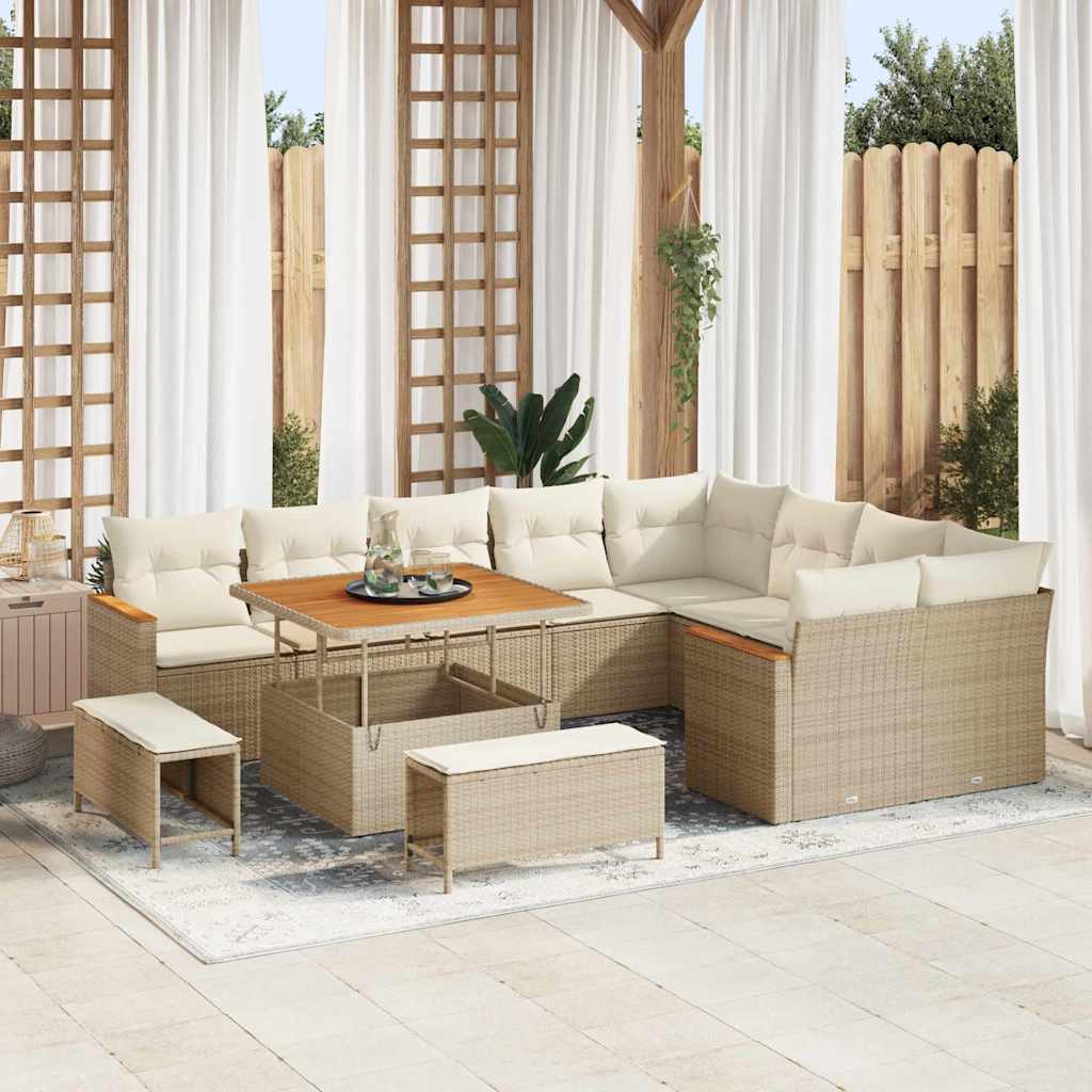 Tuin Sofa Set 12 st 9-Aantal zitplaatsen Beige Poly Rattan