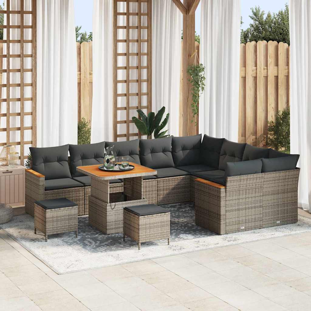 Tuin Sofa Set met kussen met opslag 12 pcs Grijs Poly Rattan – afbeelding 1