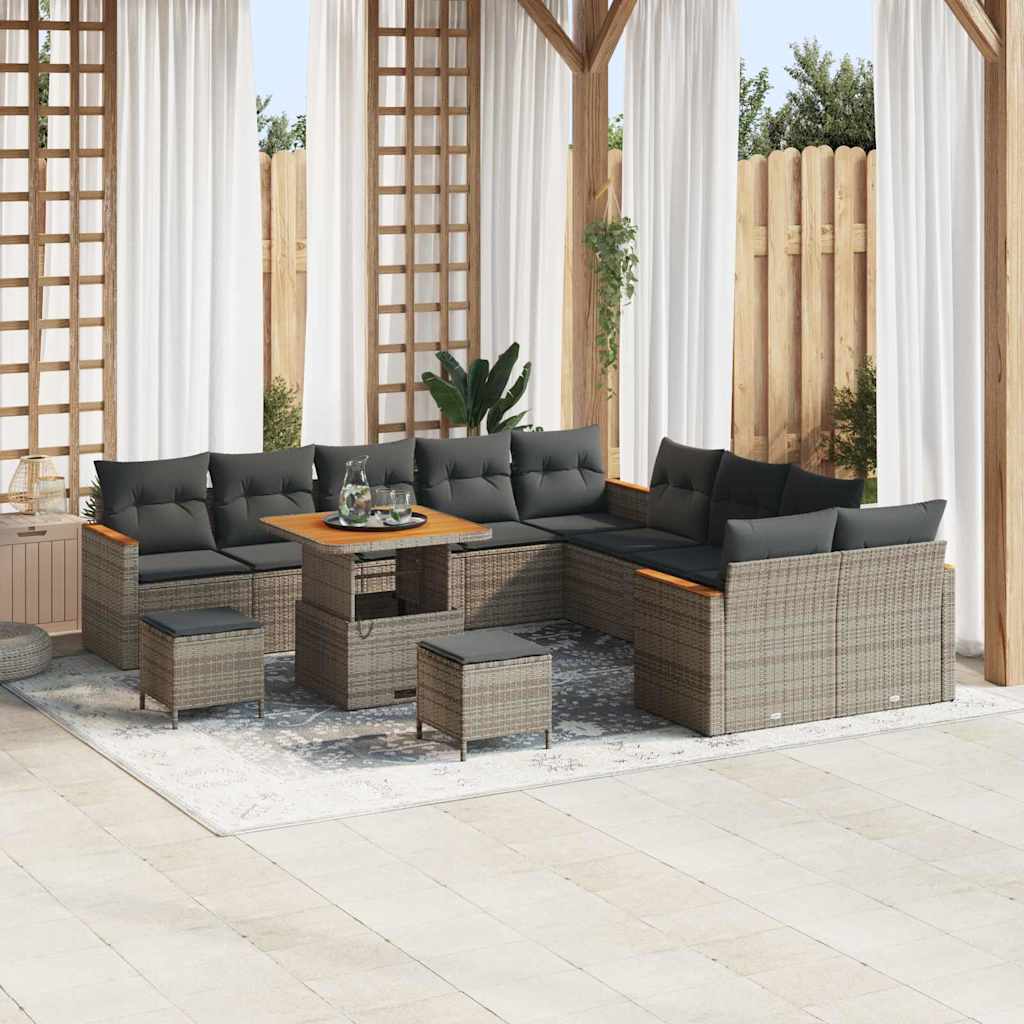 Tuinbankenset met kussen 13 pcs Grijs poly rattan