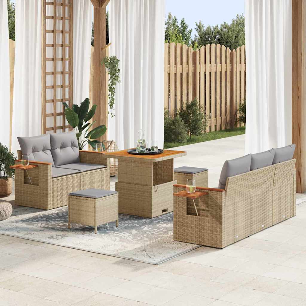 Tuinbankenset 10 pcs Beige en Licht Grijs poly rattan