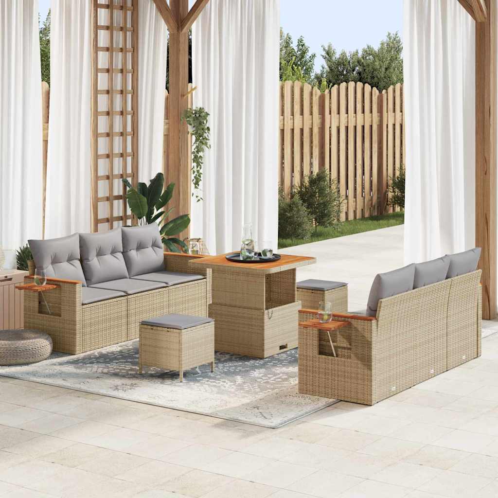 Tuinbankenset 11 pcs Beige en Licht Grijs poly rattan – afbeelding 1