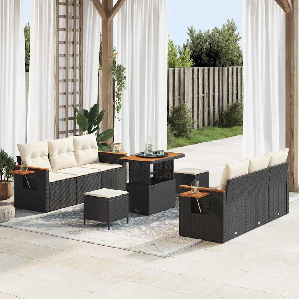 Tuinbankenset met kussen 11 pcs Zwart en Crème poly rattan