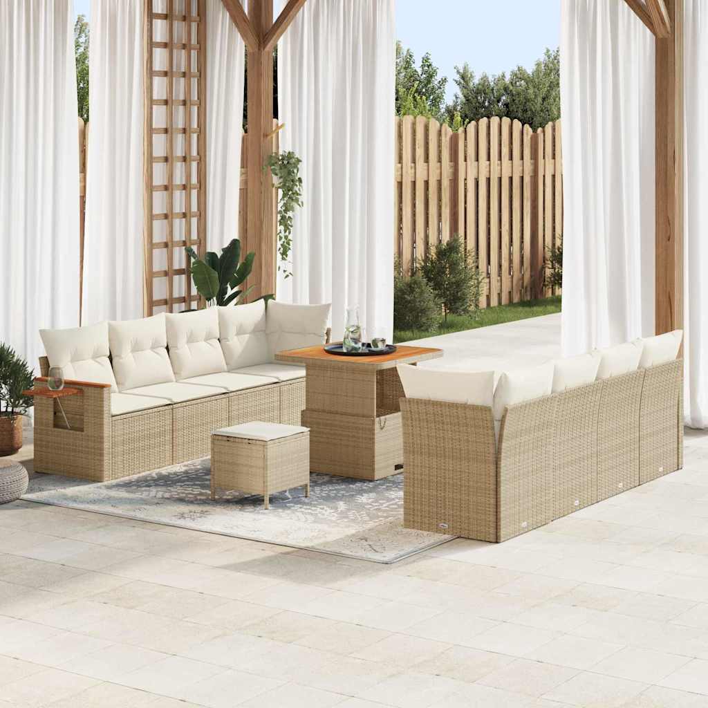 Tuinbankenset met kussen 12 pcs Beige en Crème poly rattan – afbeelding 1