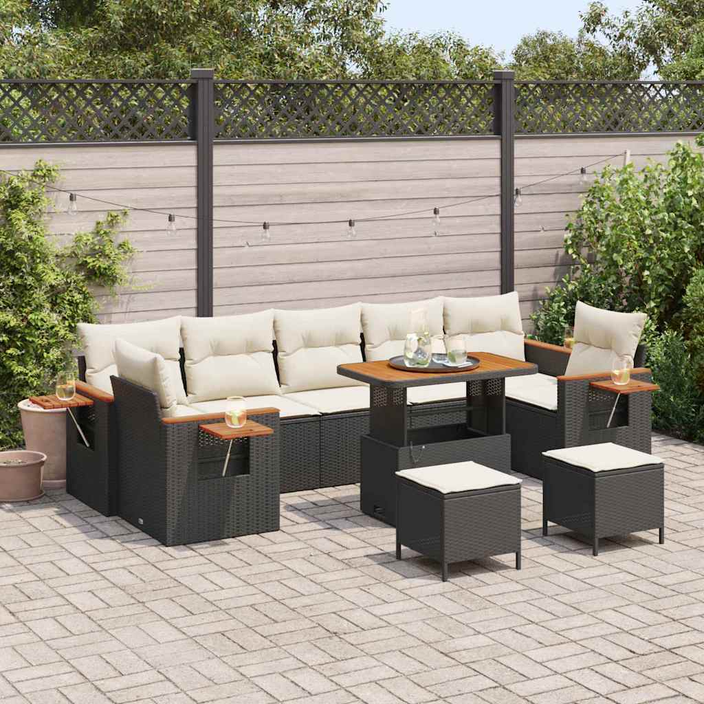 Tuinbankenset met kussen 13 pcs Zwart en Crème poly rattan – afbeelding 1