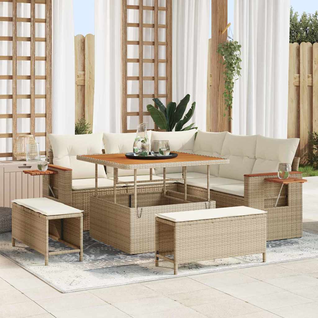 Tuinbankenset 9 st 8-Aantal zitplaatsen Beige en Crème