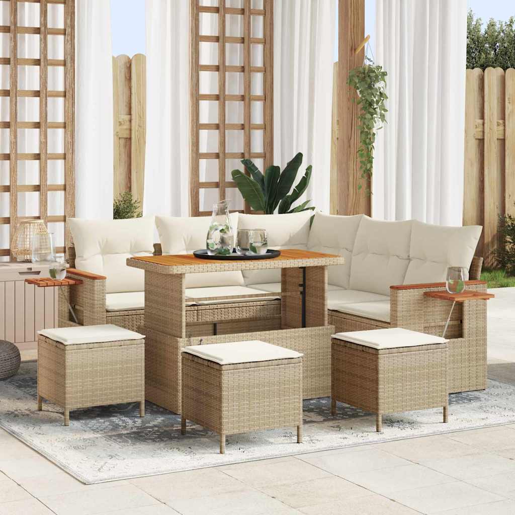 Tuinbankenset 10 st 9-Aantal zitplaatsen Beige en Crème