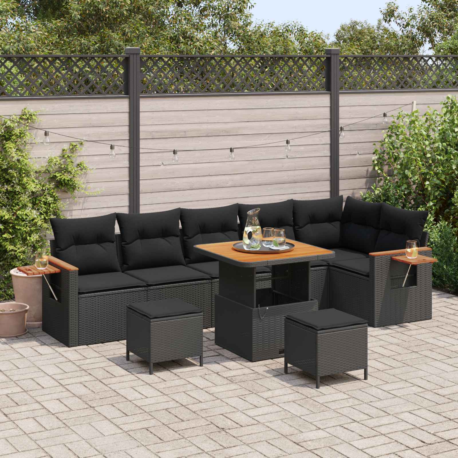 Tuinbankenset met kussen 11 pcs Zwart poly rattan – afbeelding 1