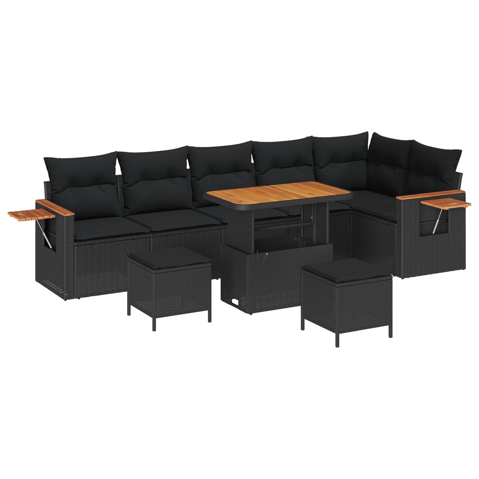 Tuinbankenset met kussen 11 pcs Zwart poly rattan
