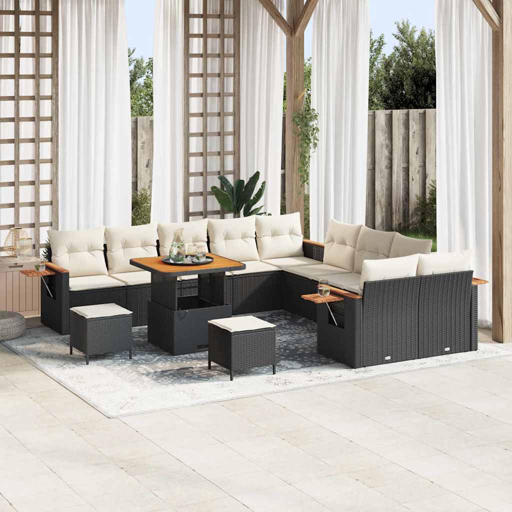 Tuinbankenset met kussen 17 pcs Zwart en Crème poly rattan