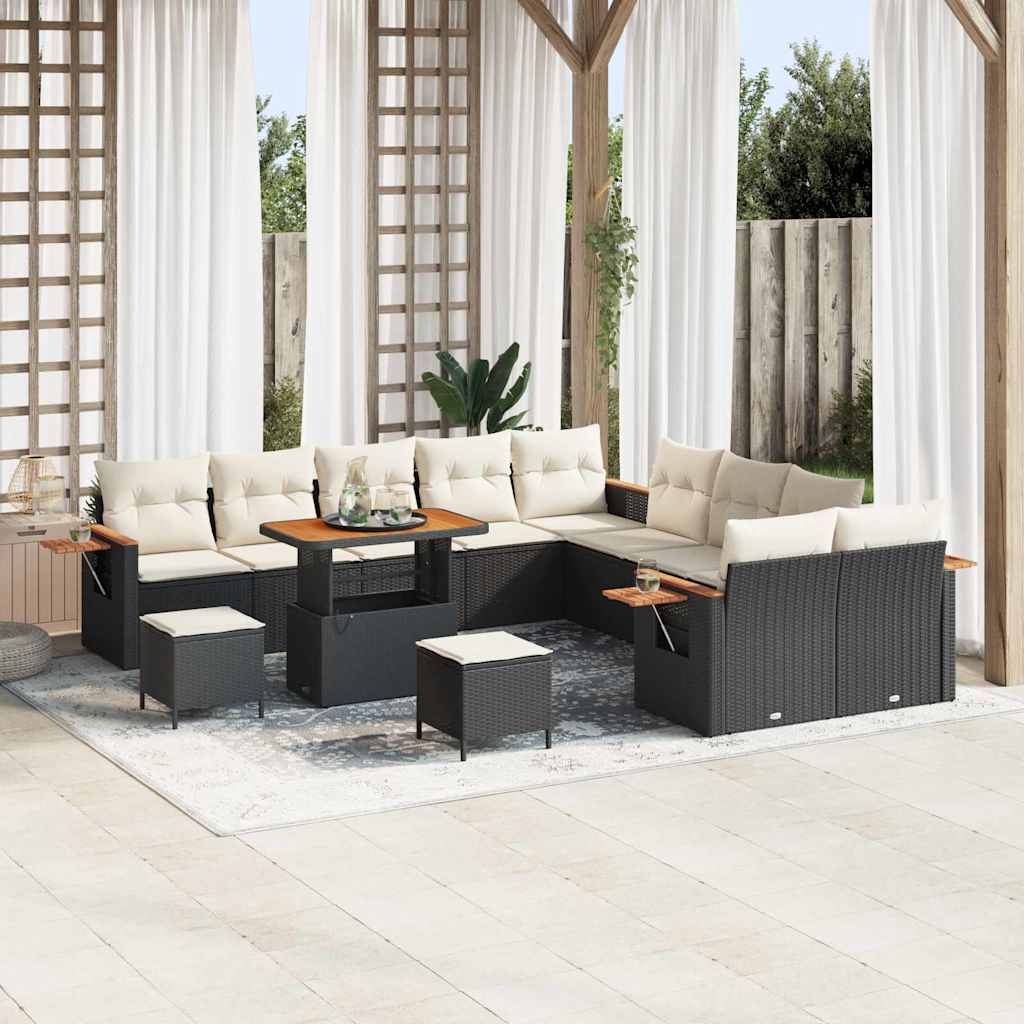 Tuinbankenset met kussen 17 pcs Zwart en Crème poly rattan