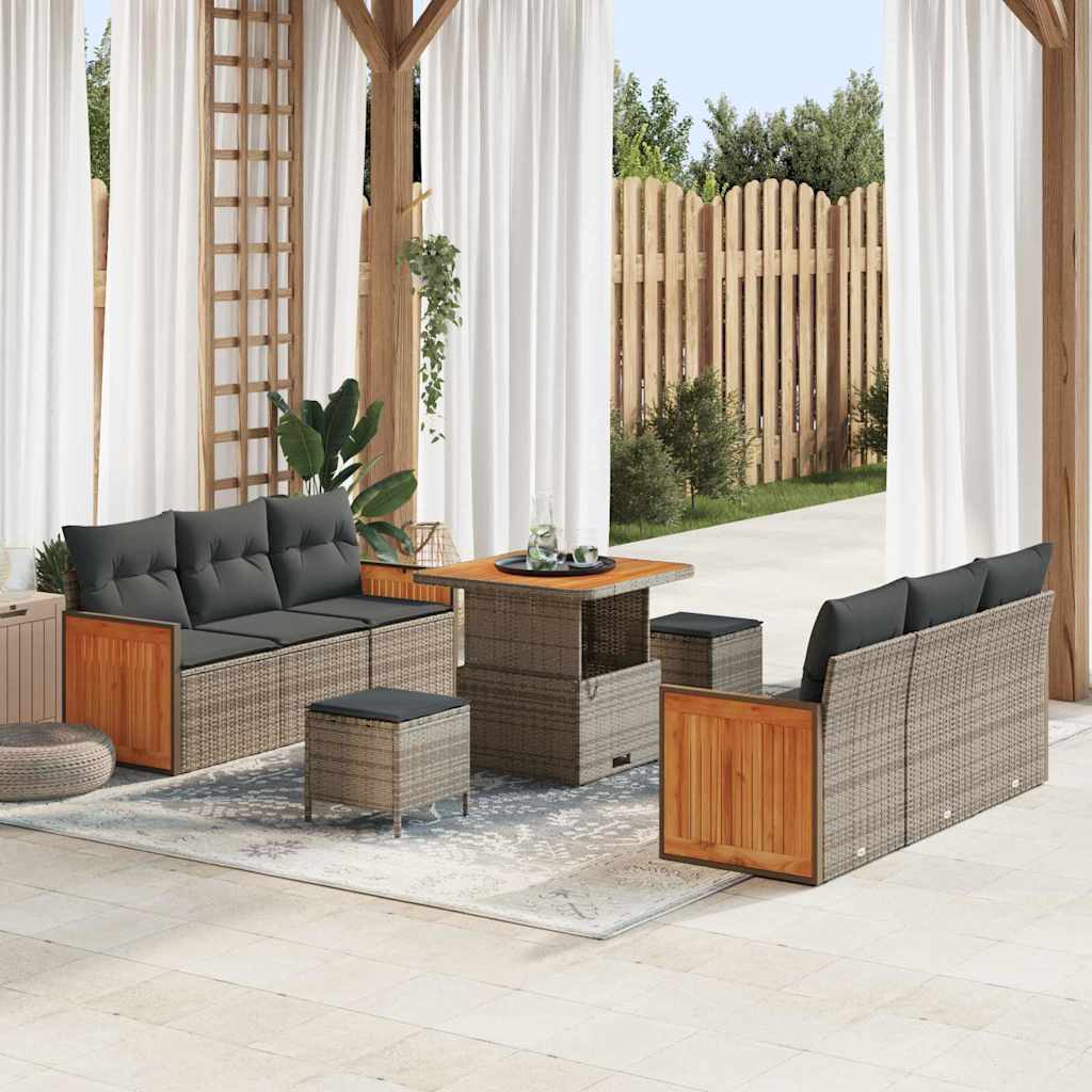 Tuinbankenset met kussen 11 pcs Grijs poly rattan – afbeelding 1