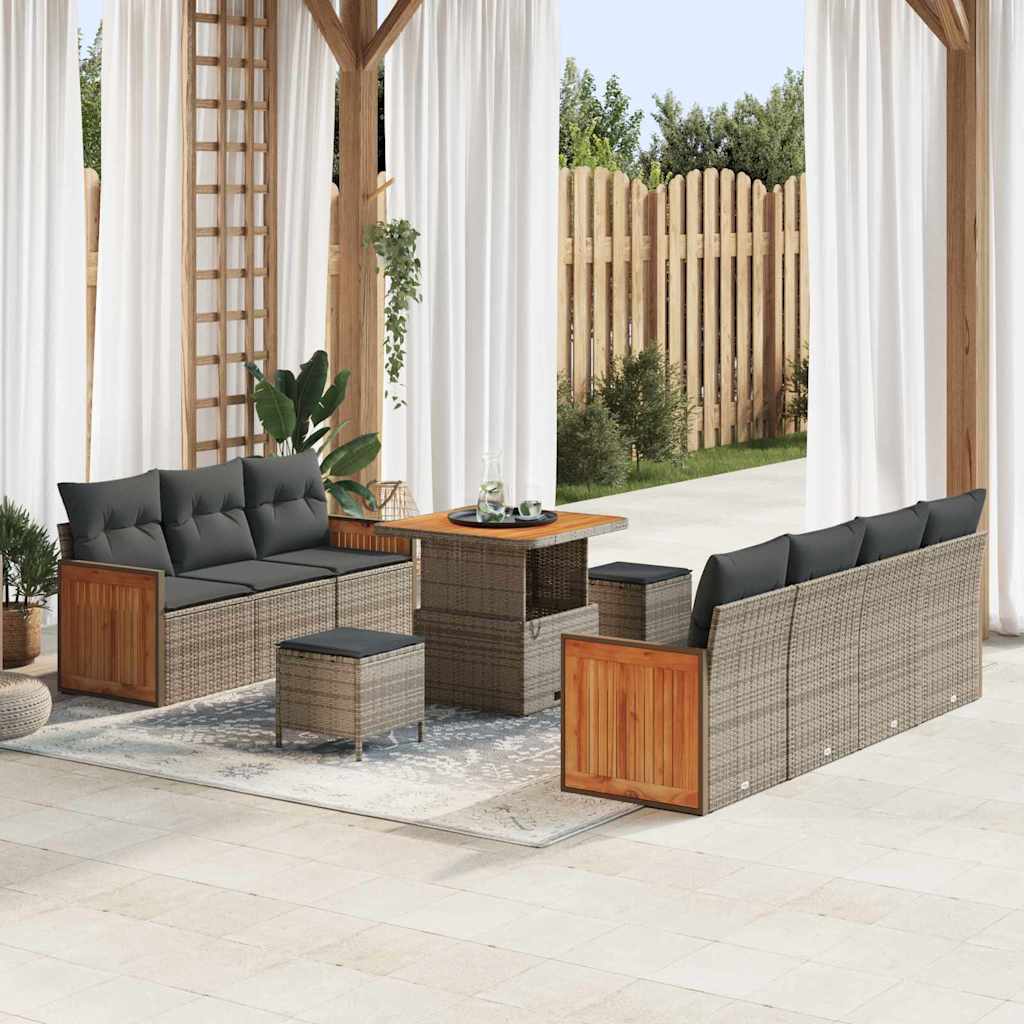 Tuinbankenset met kussen 13 pcs Grijs poly rattan – afbeelding 1