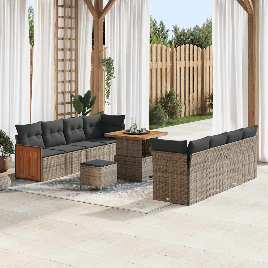 Tuinbankenset met kussen 11 pcs Grijs poly rattan