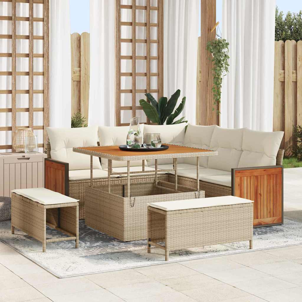 Tuinbankenset 9 st 8-Aantal zitplaatsen Beige en Crème