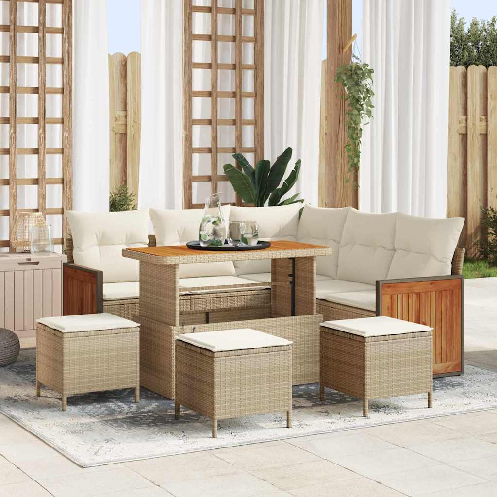 Tuinbankenset 9 st 7-Aantal zitplaatsen Beige en Crème