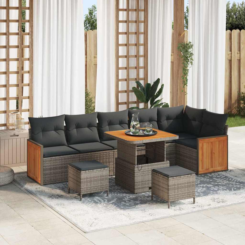 Tuinbankenset met kussen 11 pcs Grijs poly rattan