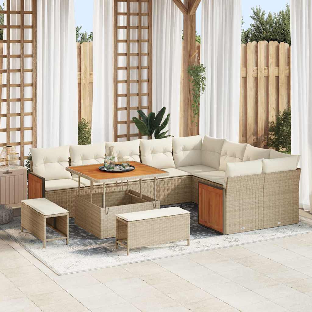 Tuinbankenset 13 st 11-Aantal zitplaatsen Beige en Crème