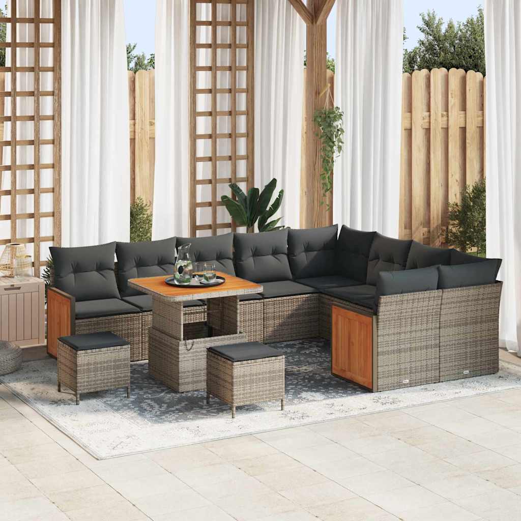 Tuinbankenset met kussen 13 pcs Grijs poly rattan – afbeelding 1