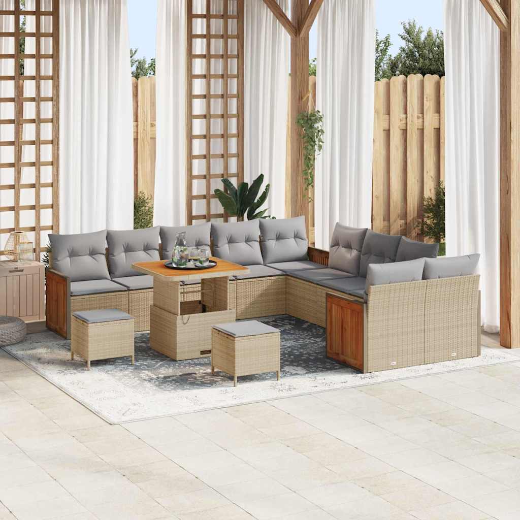 Tuinbankenset 17 pcs Beige en Licht Grijs poly rattan
