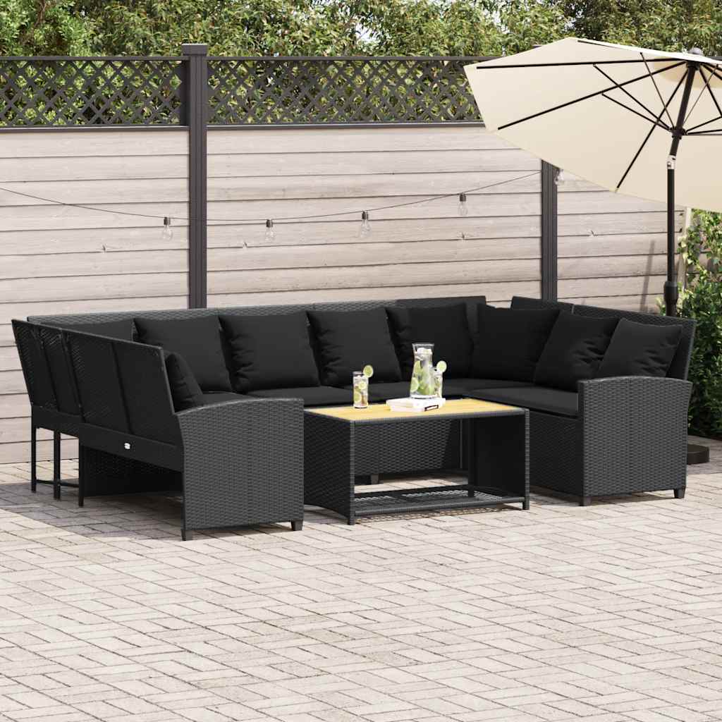 Tuinbank met kussens poly rattan zwart – afbeelding 1