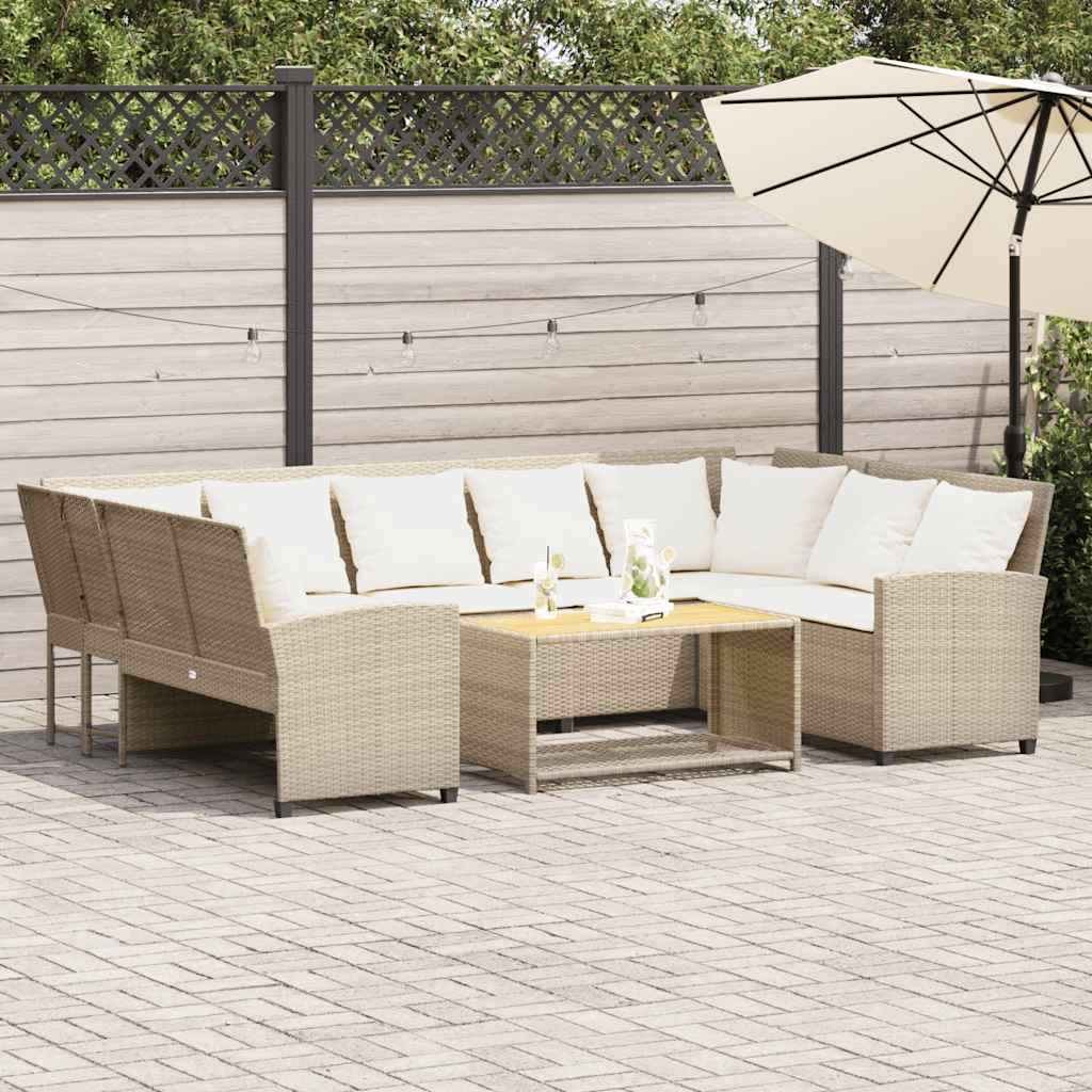 Tuinbank met kussens poly rattan beige – afbeelding 1