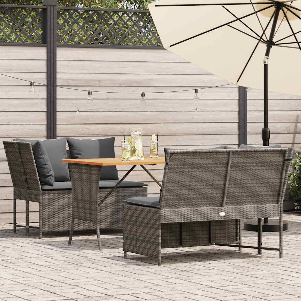 3-delige Loungeset met kussens poly rattan grijs – afbeelding 1