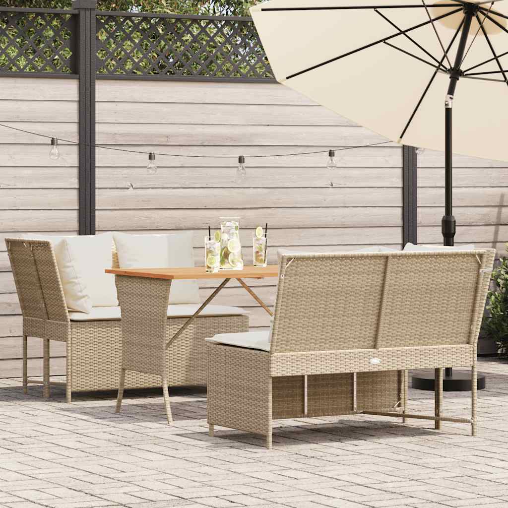 3-delige Loungeset met kussens poly rattan beige – afbeelding 1