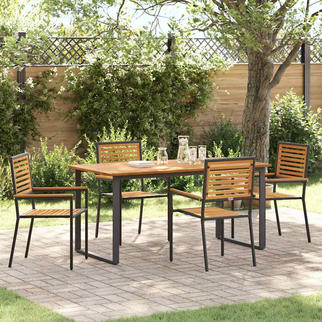 Tuin eettafelset 5 pcs Zwart Massief Acaciahout – afbeelding 1