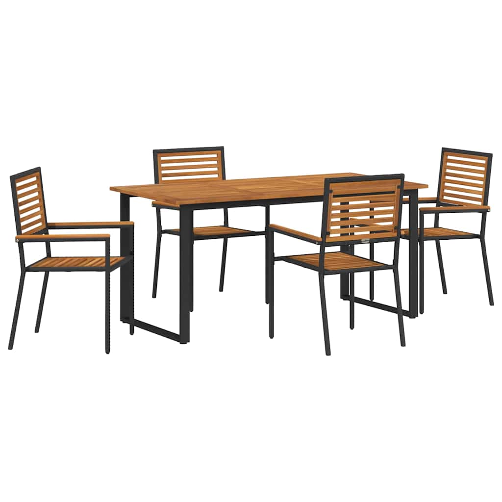 Tuin eettafelset 5 pcs Zwart Massief Acaciahout – afbeelding 2